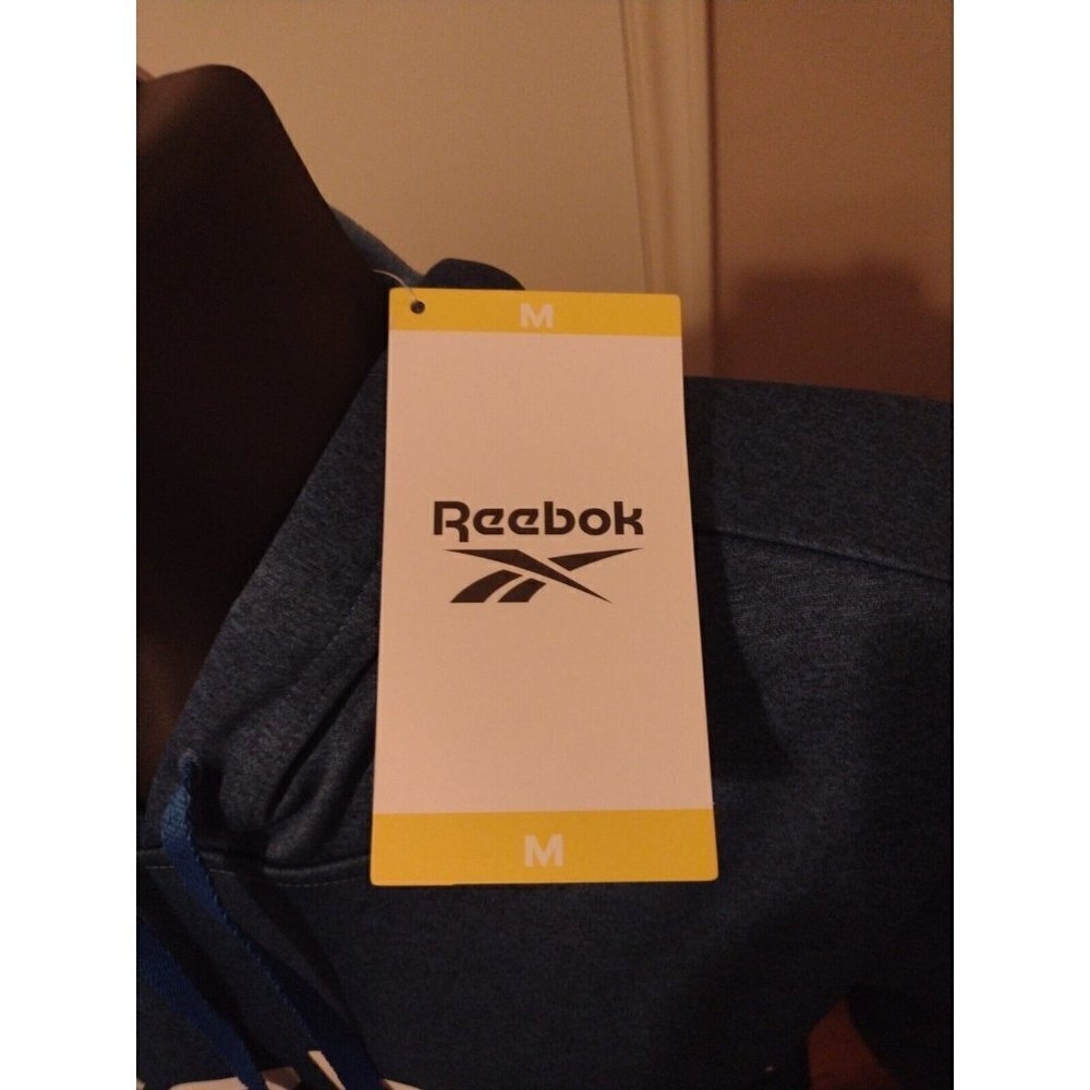 NWT New Reebok Pullover Hoodie Men's Size Medium M Blue Drawstring Polyester L/S - Picture 4 of 12